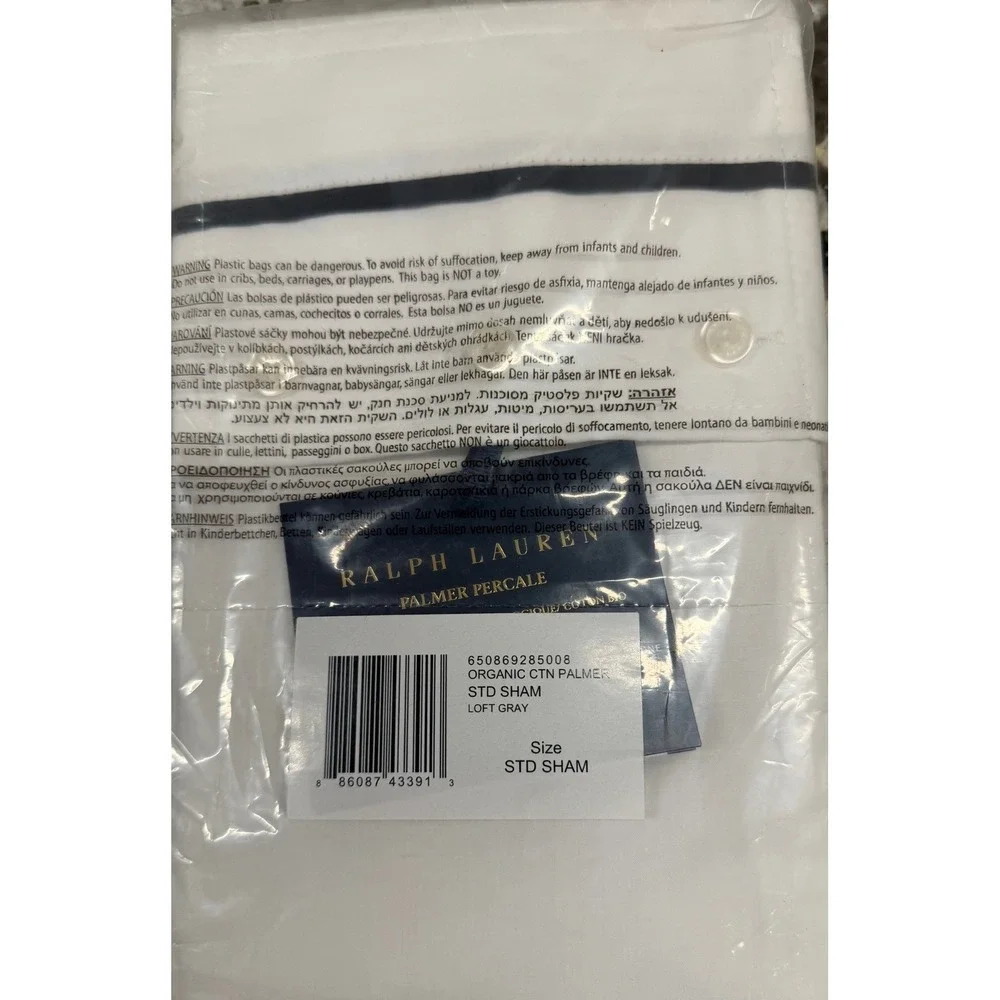 Ralph‎ Lauren Palmer Percale Organic Cotton Standard Sham Loft Gray